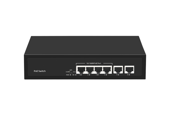 6 poort 10/100M Ethernet CCTV POE Switch ondersteuning PoE Af/At 120W Budget 2*10/100M Uplink-poorten