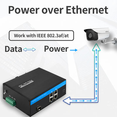 Industriële Gigabit PoE-schakelaar 5-poort Gigabit-vezel 120W Power Budget SFP slot Unmanaged CE