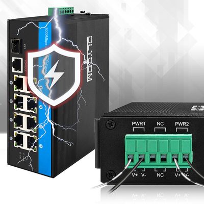 8-poorts industriële beheerde PoE-switch 240W Gigabit LAN Layer 2 VLAN ERPS Ring CE DIN-rail
