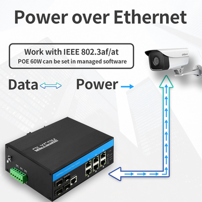 10-poorts industriële L2 beheerde switch PoE Gigabit Ethernet 15.4W 30W IP40-geclassificeerd CE