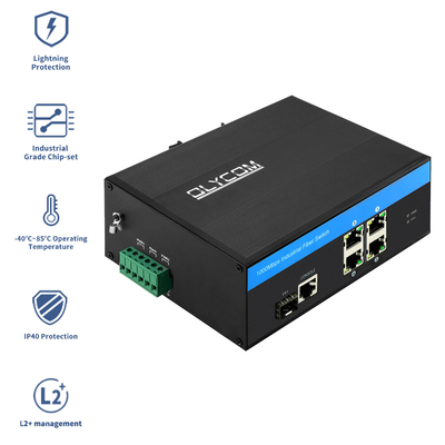 Industriële 5-poort Gigabit Smart Managed Ethernet-switch met SFP-vezelpoorten, IP40