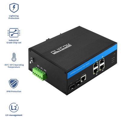Gigabit industriële beheerde Ethernet-switch 2.5G glasvezel SFP uplink IP40 DC24V