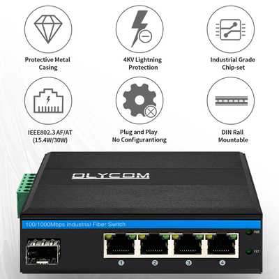 5 poorten SFP PoE Switch Gigabit Network PoE/PoE+ 120W Budget DC48V Fanless CE FCC