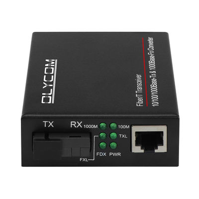 Mini Single Core 100/1000M Media Converter Ongemanaged Single Mode Zwart CE DC5V