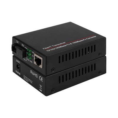 Mini Single Core 100/1000M Media Converter Ongemanaged Single Mode Zwart CE DC5V