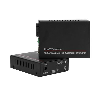 Mini Single Core 100/1000M Media Converter Ongemanaged Single Mode Zwart CE DC5V