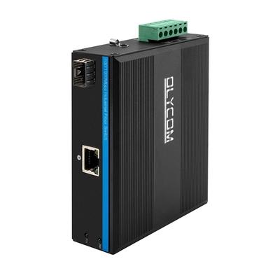 Industriële POE-mediaconverter Gigabit Ethernet DC48V 30W ongemanaged robuuste behuizing