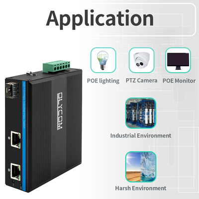 Gigabit 30W 60W PoE-schakelaarverlenger Industrieel kwaliteit SFP-vezel onbeheerd DC48V