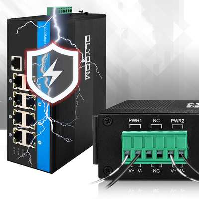 8-poorts beheerde PoE-switch Gigabit Ethernet 240W Actieve POE Robuuste behuizing Vitesse-chip