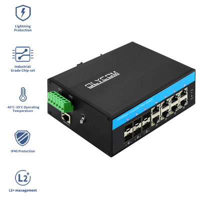 Industrial Managed Gigabit Ethernet Switch 1G/2.5G Optische SFP-slots ERPS Ring IP40