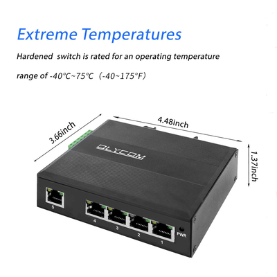 Industriële 5-poort E-Mark Ethernet-schakelaar Mini Compact Grootte Onbeheerde Din Mount