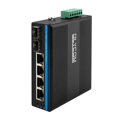 Industriële 6-poort onbeheerde Ethernet-schakelaar 100M/1000M Auto-sensing SFP-vezel DC24V DC