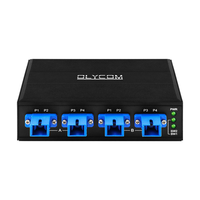 4 PORT OPTICAL BYPASS SCHUITCH SC/UPC CONNECTOR SIMPLEX 1310/1550NM DC24V DIN gemonteerd