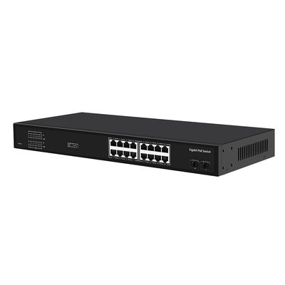 16 poorten Gigabit Poe Switch 300W Budget Unmanaged VLAN 250 meter afstand SFP vezel