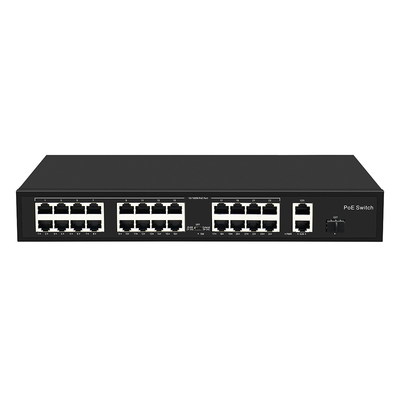 24 Poort 10/100M POE Switch Gigabit Glasvezel Uplink AC Rack Onbeheerd 300W Budget