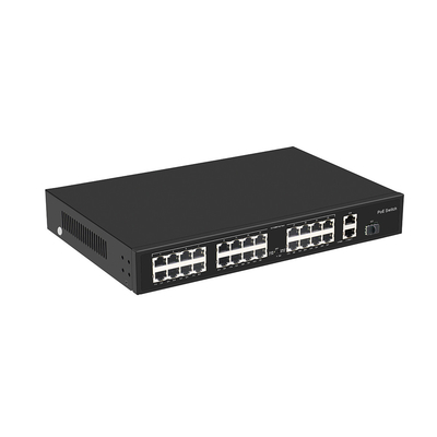 24 Poort 10/100M POE Switch Gigabit Glasvezel Uplink AC Rack Onbeheerd 300W Budget