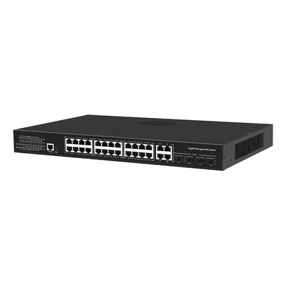24 poort PoE-switch Gigabit gebaseerd op L2 L3 Smart Managed 300W Budget met SFP Uplink 1U Rack