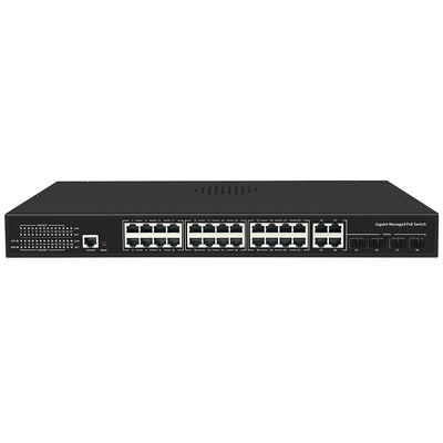 24 poort PoE-switch Gigabit gebaseerd op L2 L3 Smart Managed 300W Budget met SFP Uplink 1U Rack