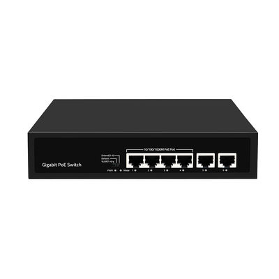 6-poorts Gigabit PoE-switch 250 meter verlenging VLAN 60W vermogensbudget 220V ingang