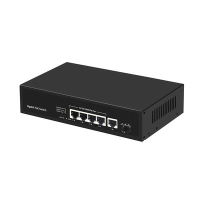 4-poorts Gigabit Fiber Switch PoE Af/At 60W met 1 SFP/Koper Uplink Commerciële Kwaliteit CE