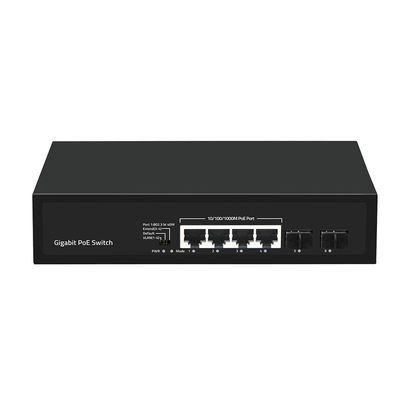 4 poorten Gigabit PoE Switch 60W Budget SFP Fiber Unmanaged met VLAN-verlenging van 250 meter