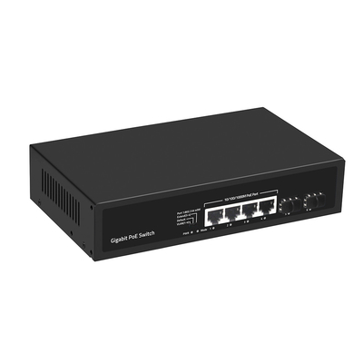 4 poorten Gigabit PoE Switch 60W Budget SFP Fiber Unmanaged met VLAN-verlenging van 250 meter