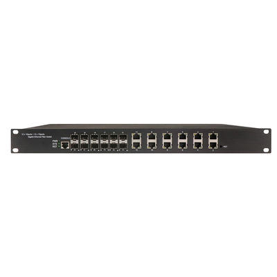 Industrial 24 Port L2 Managed POE Switch 12RJ4+12 SFP 1U Rack gemonteerd