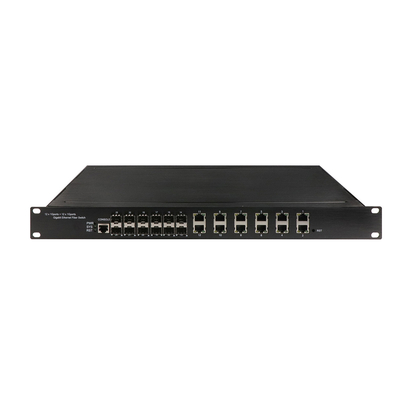Industrial 24 Port L2 Managed POE Switch 12RJ4+12 SFP 1U Rack gemonteerd