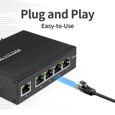 Industriële onbeheerde Poe-schakelaar 5 haven Gigabit-netwerk 15.4W/30W Standaard 120W Din Rail