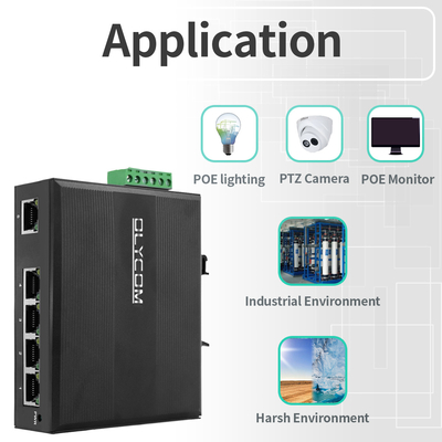 Industriële onbeheerde Poe-schakelaar 5 haven Gigabit-netwerk 15.4W/30W Standaard 120W Din Rail