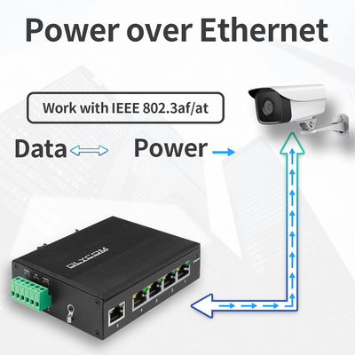 Industriële onbeheerde Poe-schakelaar 5 haven Gigabit-netwerk 15.4W/30W Standaard 120W Din Rail