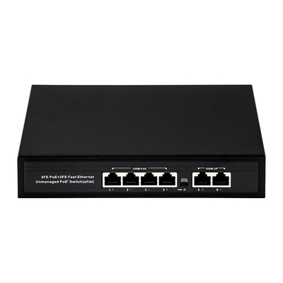 OEM ODM Fast Ethernet 10/100mbps 4 Port Poe Switch met 2 Uplink Port Network Switch
