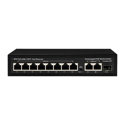 8 poort POE-switch met 120W vermogen en 250m transmissie voor CCTV - ongemanaged fiber optic POE-switch
