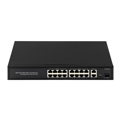 OEM/ODM 16 poort 10/100mbps PoE-switch met Gigabit Uplink 1SFP-poort 300W ingebouwd vermogen