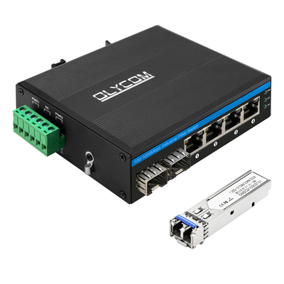 6-poort Industrial Network Switch met 2 vezels en 4 auto-MDI/MDIX RJ45-poorten