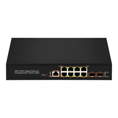 8 poorten Gigabit Managed PoE Switch SFP Glasvezel 120W Budget AC Input Realtek Chip