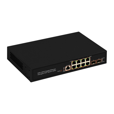 8 poorten Gigabit Managed PoE Switch SFP Glasvezel 120W Budget AC Input Realtek Chip