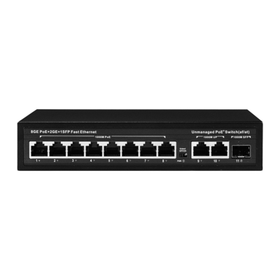 120W onbeheerde POE-switch 8 PoE 10/100/1000Mbps + 2 LAN 10/100/1000Mbps + 1SFP 100/1000M