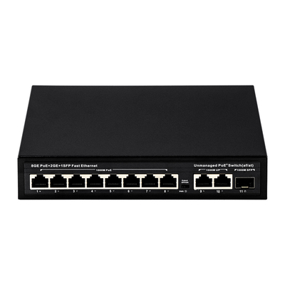 120W onbeheerde POE-switch 8 PoE 10/100/1000Mbps + 2 LAN 10/100/1000Mbps + 1SFP 100/1000M