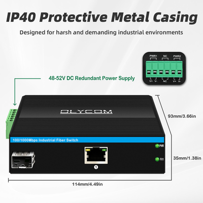 Industrial PoE Media Converter Gigabit Ethernet 30W 48V Uitgang Din Rail Onbeheerd