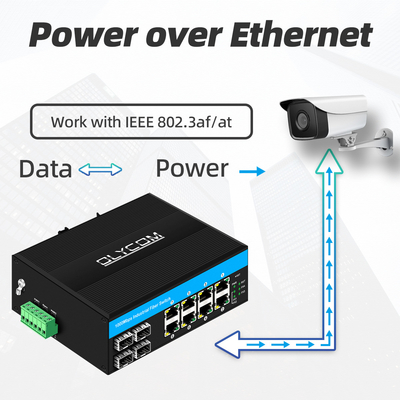 Gigabit 12-poort Industrial PoE Ethernet Switch IEEE 802.3af/at RJ45 DIN Rail Installation Switch
