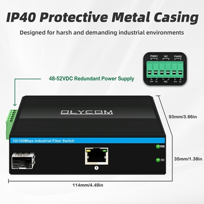 10/100m 2 Port Industrial Network Switch Ethernet Unmanaged DIN rail Network poe switch Met IP40-bescherming