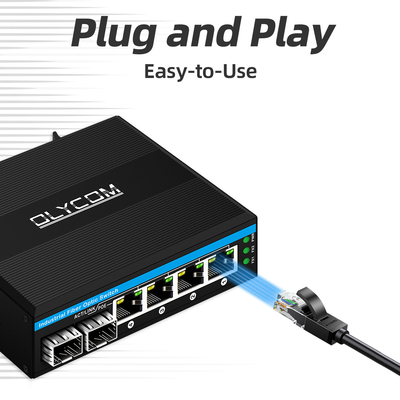 Mini 6-poort gigiabit ethernet-schakelaar poe-schakelaar din rail 2 sfp+ 4 RJ45 DC48-52V dubbele stroominvoer