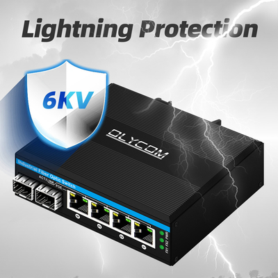 Mini 6-poort gigiabit ethernet-schakelaar poe-schakelaar din rail 2 sfp+ 4 RJ45 DC48-52V dubbele stroominvoer