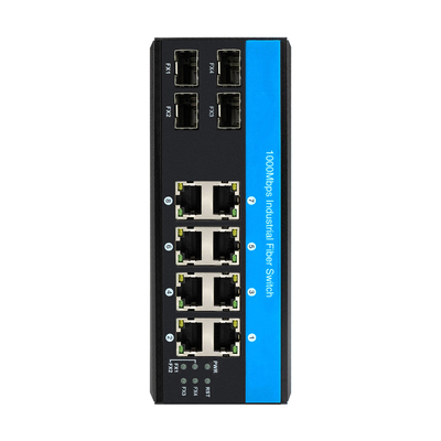 12 poort 10/100/1000mbps ongemanaged din-rail poe switch 4 SFP-poorten+ 8 RJ45-poorten ethernet switch