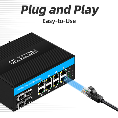 12 poort 10/100/1000mbps ongemanaged din-rail poe switch 4 SFP-poorten+ 8 RJ45-poorten ethernet switch