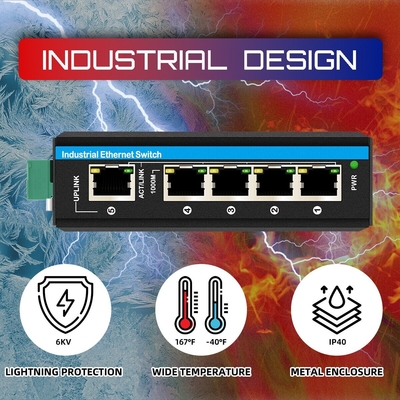 5 poort gigabit poe+ switch E-Mark ethernet switch DC48V dual power input din-rail poe switch
