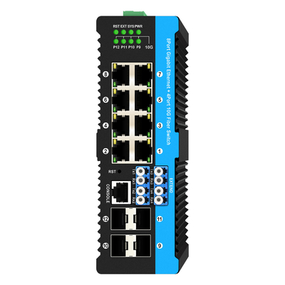 12 poorten 10G L2/L3 managed poe+ switch optische bypass switch 4*10G sfp +8 RJ45 din-rail ethernet switch