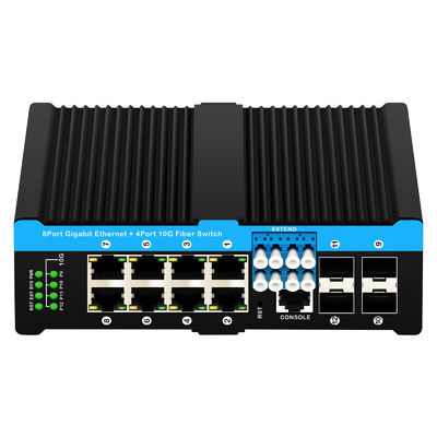 12 poorten 10G L2/L3 managed poe+ switch optische bypass switch 4*10G sfp +8 RJ45 din-rail ethernet switch