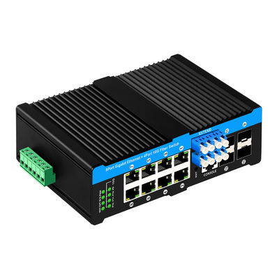 12 poorten 10G L2/L3 managed poe+ switch optische bypass switch 4*10G sfp +8 RJ45 din-rail ethernet switch